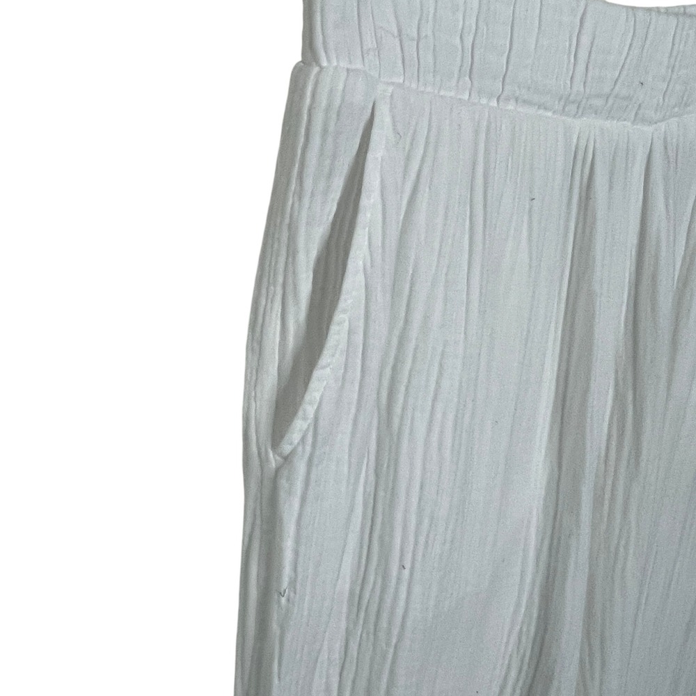 Faherty White Organic Cotton Crinkle Gauze Wide Leg Pants Womens Small Relaxed - Picture 4 of 6